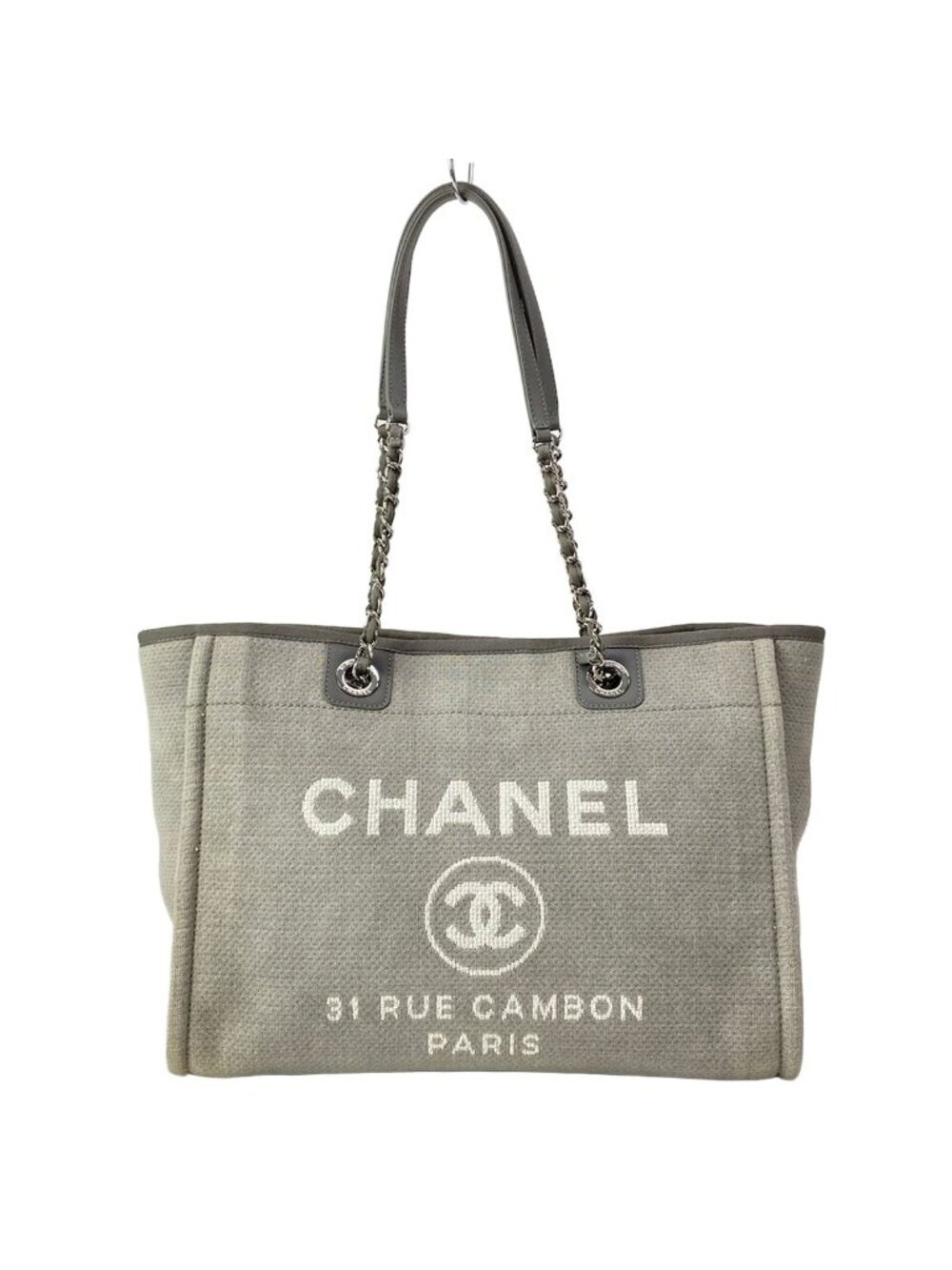 Chanel Tote Bag Deauville Line MM Gray Silver Leather